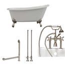 Cambridge Plumbing Cast Iron Slipper Clawfoot Tub 61" X 30" with 7" Deck Mount Faucet Drillings and British Telephone Style Faucet Complete Brushed Nickel Plumbing Package With Six Inch Deck Mount Risers