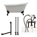 Cambridge Plumbing Cast Iron Slipper Clawfoot Tub 61" X 30" with 7" Deck Mount Faucet Drillings and British Telephone Style Faucet Complete Oil Rubbed Bronze Plumbing Package With Six Inch Deck Mount Risers
