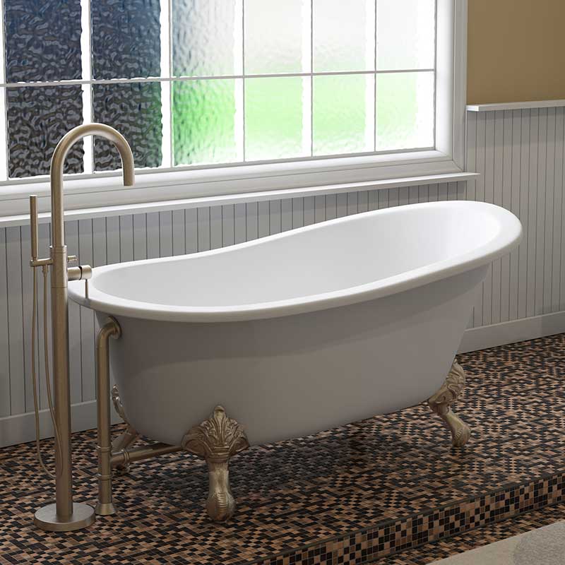 Cambridge Plumbing Cast Iron Slipper Clawfoot Tub 61" X 30" with No Faucet Drillings and Brushed Nickel Feet