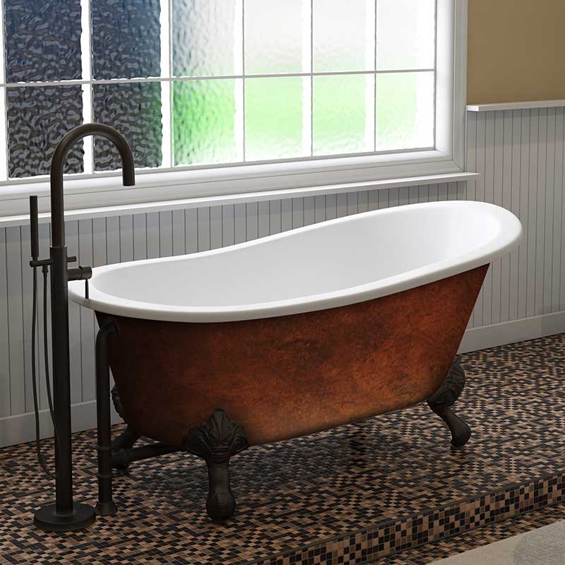 Cambridge Plumbing Cast IronClawfoot Bathtub 61" X 30" Faux Copper Bronze Finish on Exterior with No Faucet Drillings and Oil Rubbed Bronze Feet