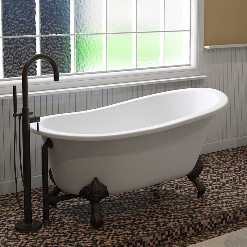Cambridge Plumbing Cast Iron Slipper Clawfoot Tub 61" X 30" with No Faucet Drillings and Oil Rubbed Bronze Feet