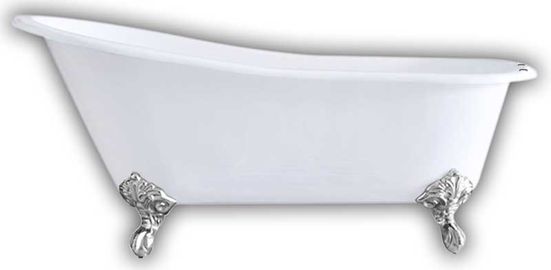 Cambridge Plumbing Cast Iron Slipper Clawfoot Tub 67" X 30" with 7" Deck Mount Faucet Drillings and Brushed Nickel Feet