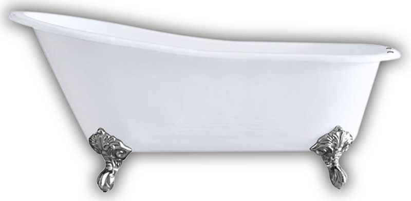 Cambridge Plumbing Cast Iron Slipper Clawfoot Tub 67" X 30" with 7" Deck Mount Faucet Drillings and Polished Chrome Feet