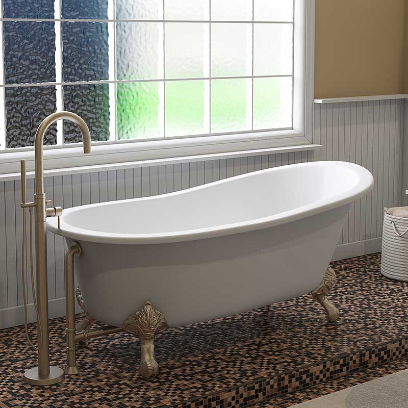 Cambridge Plumbing Cast Iron Slipper Clawfoot Tub 67" X 30" with No Faucet Drillings and Brushed Nickel Feet
