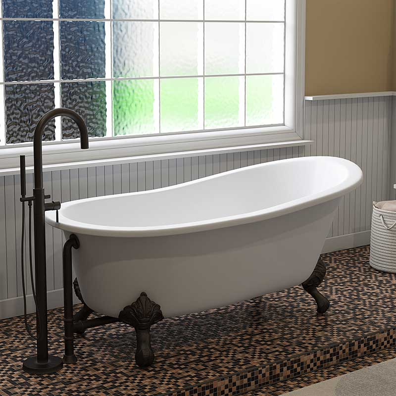 Cambridge Plumbing Cast Iron Slipper Clawfoot Tub 67" X 30" with No Faucet Drillings and Oil Rubbed Bronze Feet