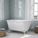 Cambridge Plumbing Cast Iron Swedish Slipper Tub 58" X 30" with No Faucet Drillings and Polished Chrome Feet