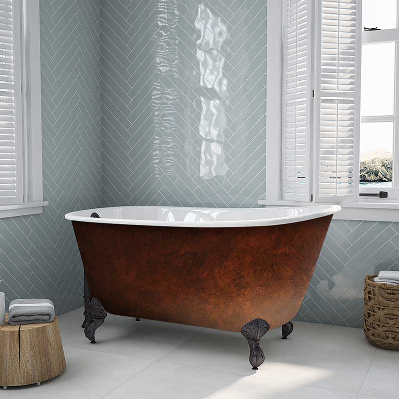 Cambridge Plumbing Cast IronClawfoot Bathtub 54" X 30" Faux Copper Bronze Finish on Exterior with No Faucet Drillings and Oil Rubbed Bronze Feet