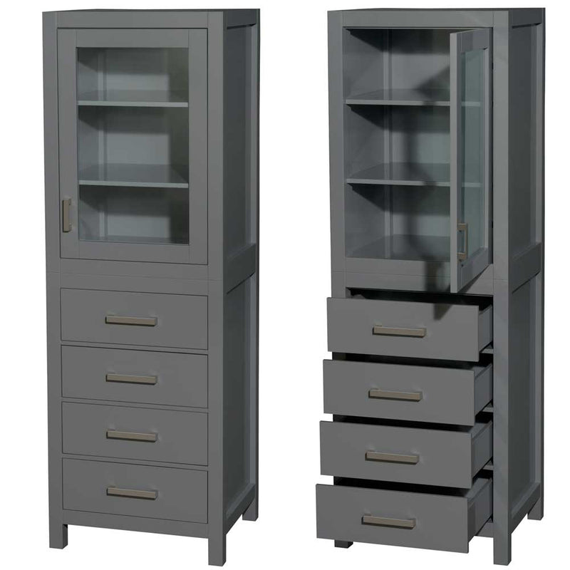 Sheffield 24 Inch Linen Tower in Dark Gray with Shelved Cabinet Storage and 4 Drawers - 3
