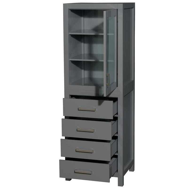 Sheffield 24 Inch Linen Tower in Dark Gray with Shelved Cabinet Storage and 4 Drawers - 2