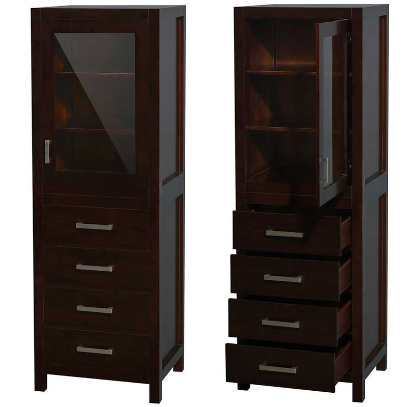 Sheffield 24 Inch Linen Tower in Espresso with Shelved Cabinet Storage and 4 Drawers - 3