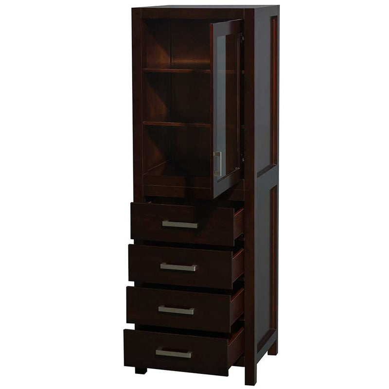 Sheffield 24 Inch Linen Tower in Espresso with Shelved Cabinet Storage and 4 Drawers - 2