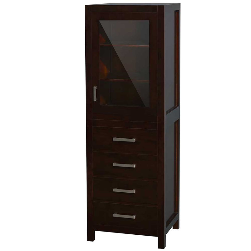 Sheffield 24 Inch Linen Tower in Espresso with Shelved Cabinet Storage and 4 Drawers
