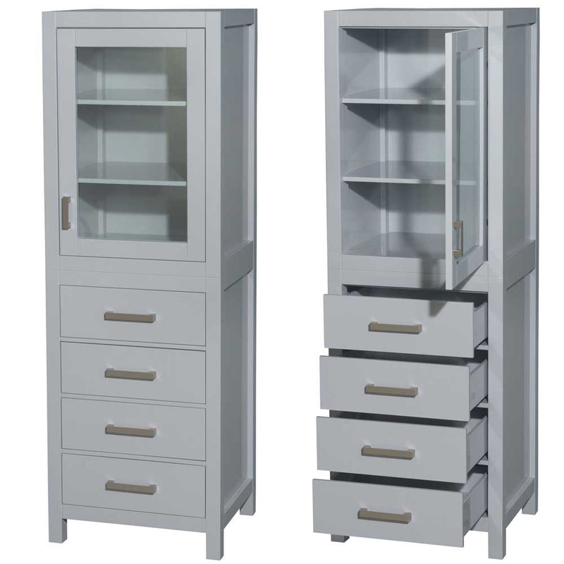 Sheffield 24 Inch Linen Tower in Gray with Shelved Cabinet Storage and 4 Drawers - 3