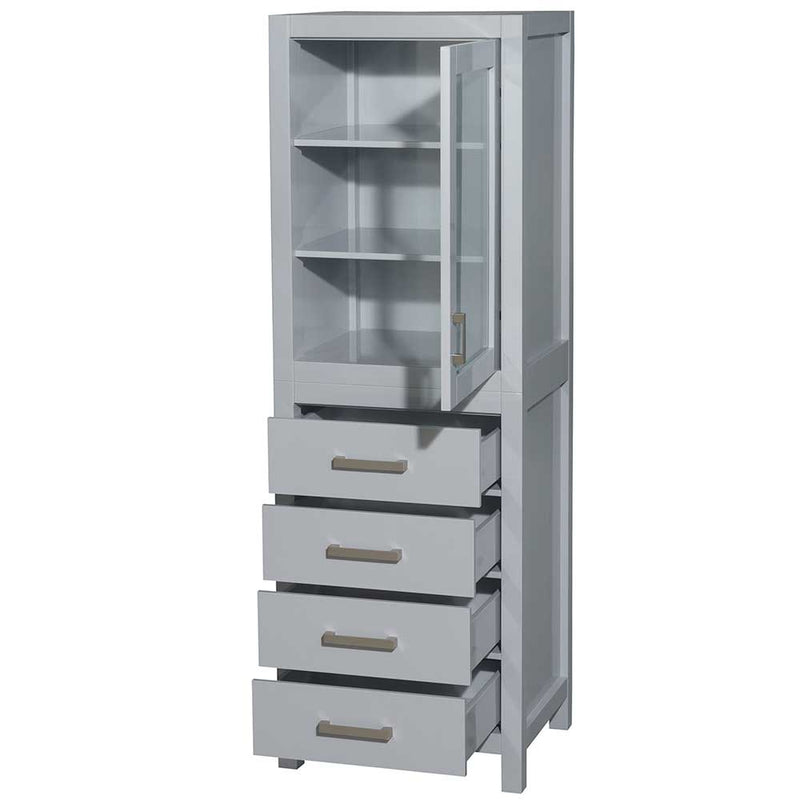Sheffield 24 Inch Linen Tower in Gray with Shelved Cabinet Storage and 4 Drawers - 2