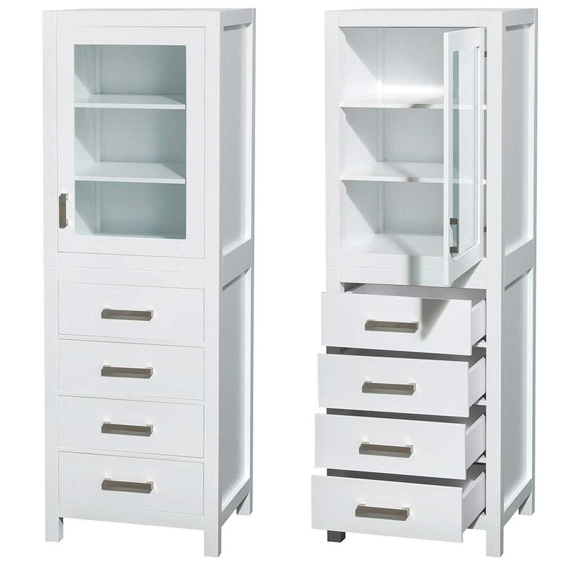 Sheffield 24 Inch Linen Tower in White with Shelved Cabinet Storage and 4 Drawers - 3