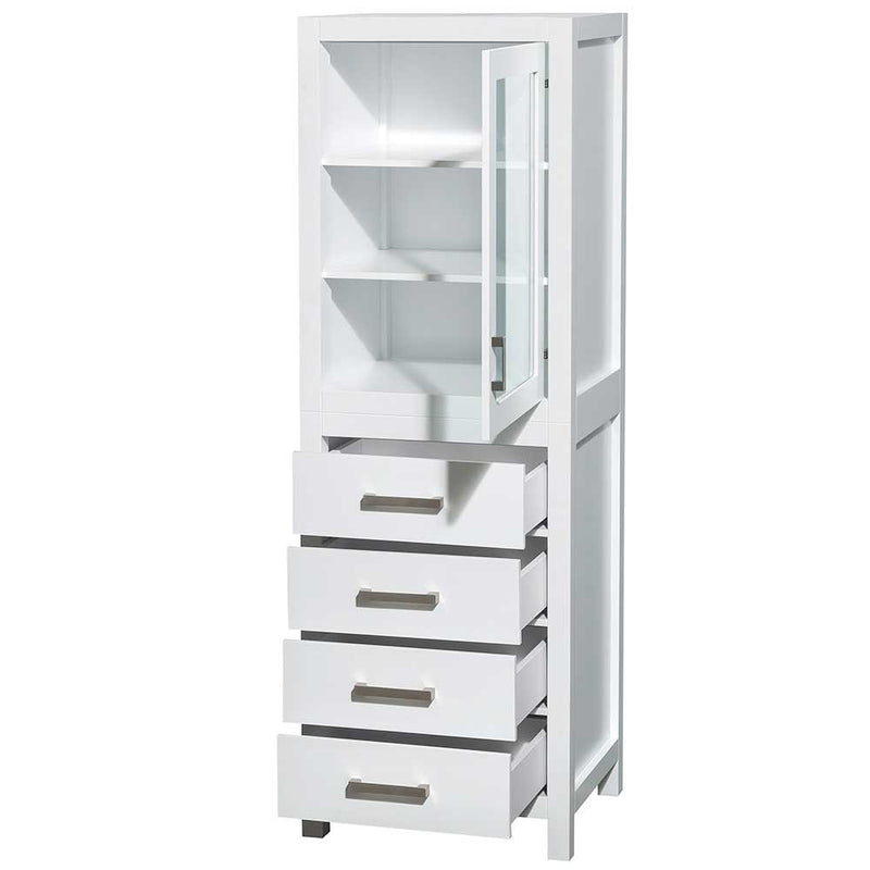 Sheffield 24 Inch Linen Tower in White with Shelved Cabinet Storage and 4 Drawers - 2