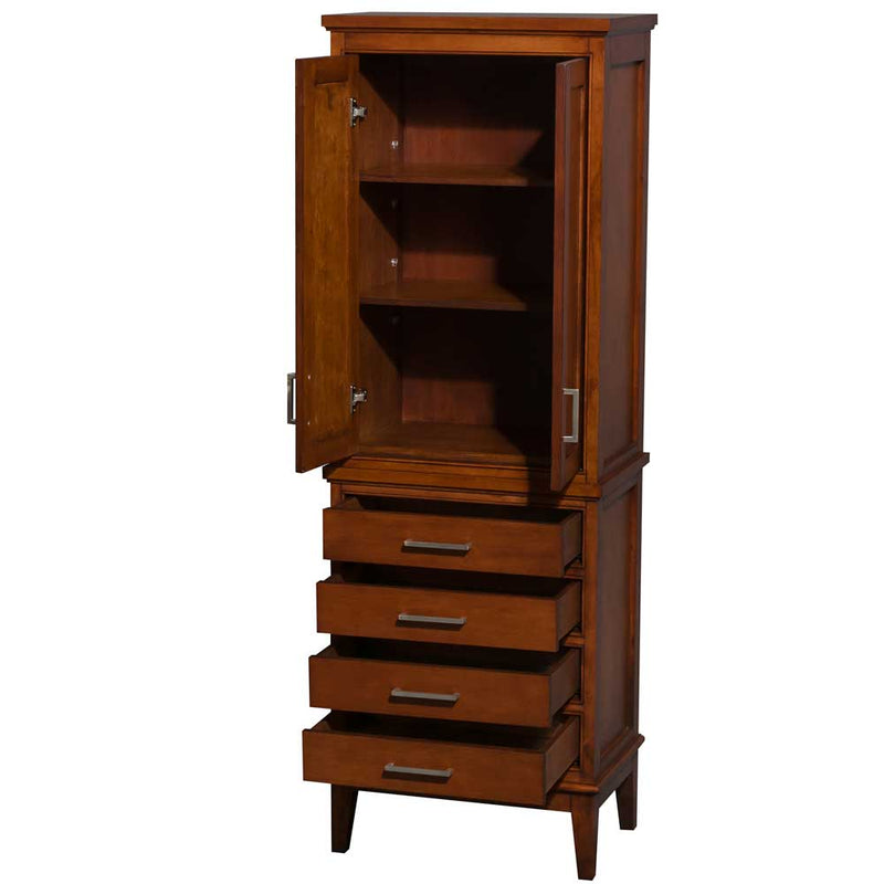 Hatton Bathroom Linen Tower in Light Chestnut with Shelved Cabinet Storage and 4 Drawers - 2