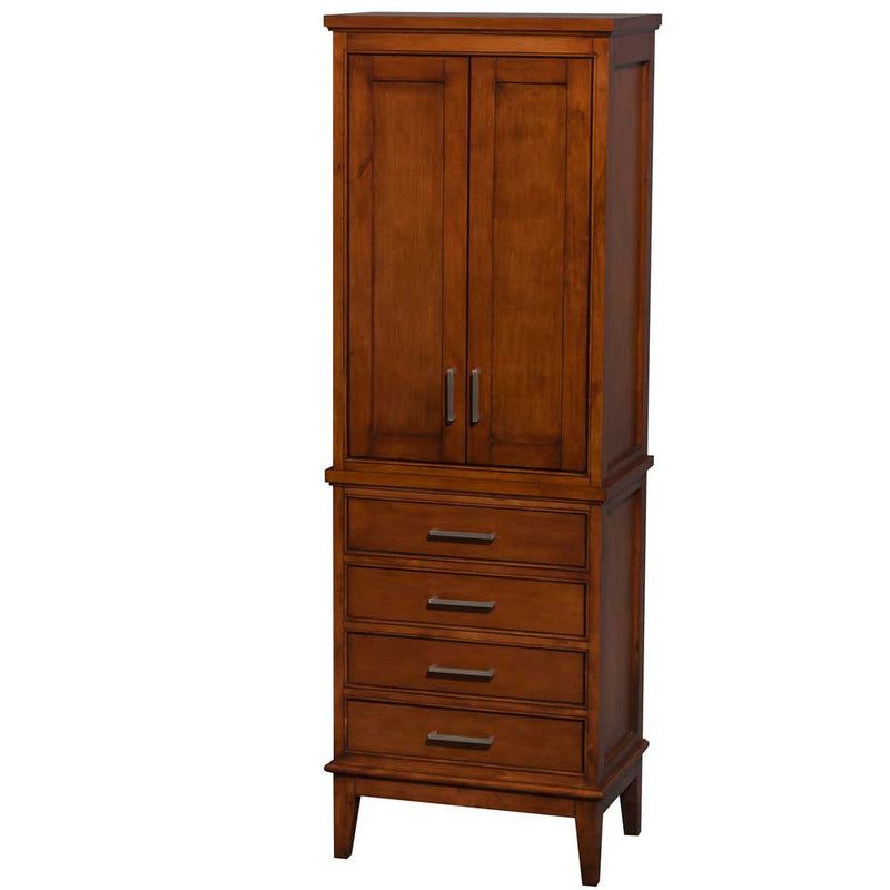 Hatton Bathroom Linen Tower in Light Chestnut with Shelved Cabinet Storage and 4 Drawers