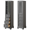 Tamara Linen Tower in Dark Gray with Shelved Cabinet Storage and 4 Drawers - 4