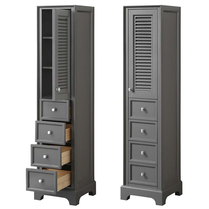 Tamara Linen Tower in Dark Gray with Shelved Cabinet Storage and 4 Drawers - 4
