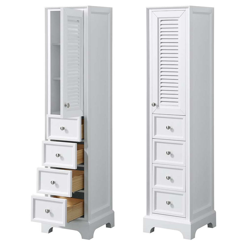 Tamara Linen Tower in White with Shelved Cabinet Storage and 4 Drawers - 4