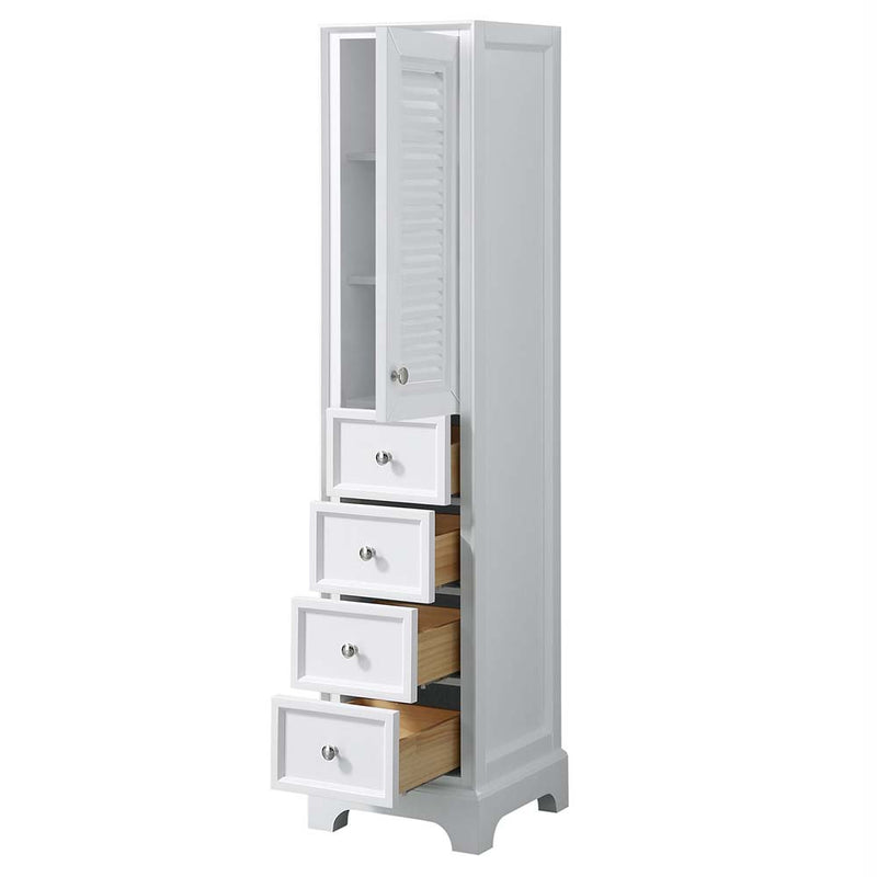 Tamara Linen Tower in White with Shelved Cabinet Storage and 4 Drawers - 2
