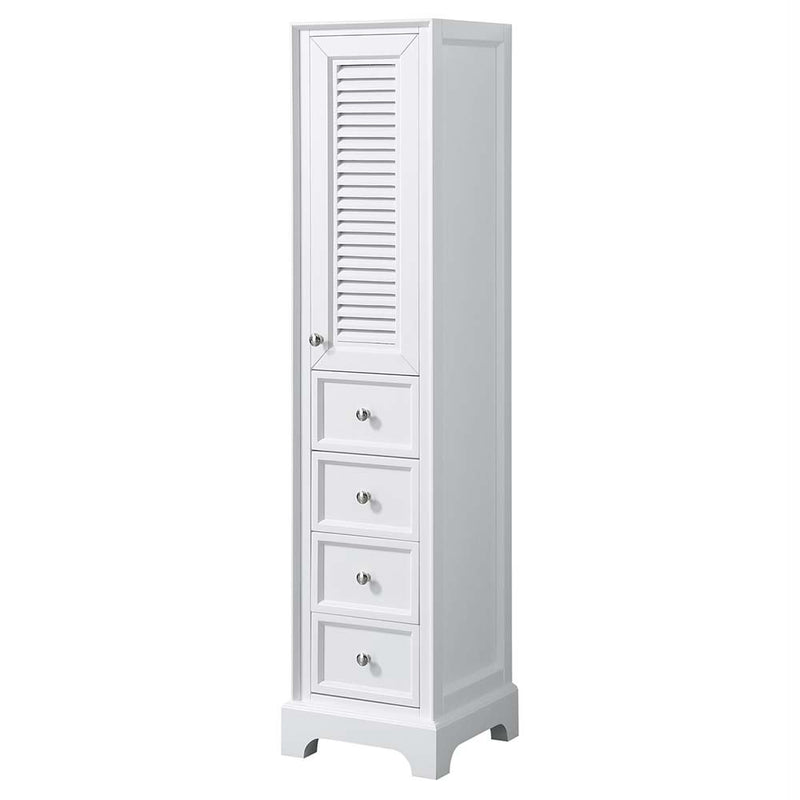 Tamara Linen Tower in White with Shelved Cabinet Storage and 4 Drawers