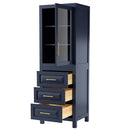 Daria Linen Tower in Dark Blue with Shelved Cabinet Storage and 3 Drawers - 2