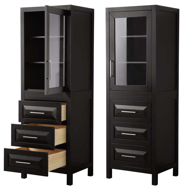 Daria Linen Tower in Dark Espresso with Shelved Cabinet Storage and 3 Drawers - 3