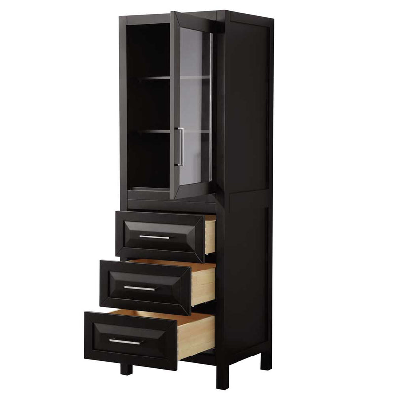 Daria Linen Tower in Dark Espresso with Shelved Cabinet Storage and 3 Drawers - 2