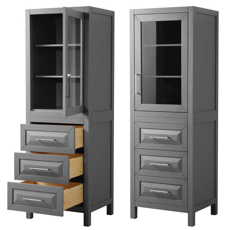 Daria Linen Tower in Dark Gray with Shelved Cabinet Storage and 3 Drawers - 3