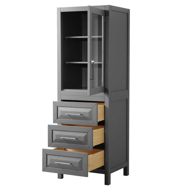 Daria Linen Tower in Dark Gray with Shelved Cabinet Storage and 3 Drawers - 2