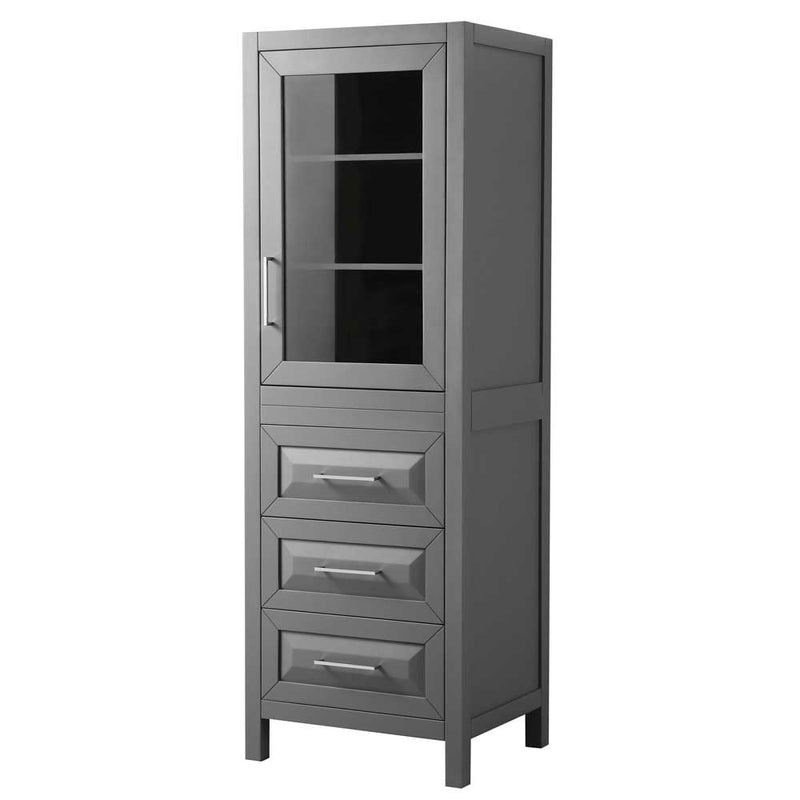 Daria Linen Tower in Dark Gray with Shelved Cabinet Storage and 3 Drawers