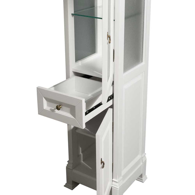 Andover Solid Oak Bathroom Linen Tower with Cabinet Storage in White - 3