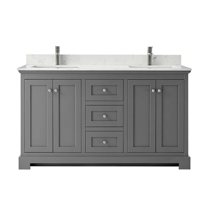 Ryla 60 Inch Double Bathroom Vanity in Dark Gray, Carrara Cultured Marble Countertop, Undermount Square Sinks, No Mirror - 3