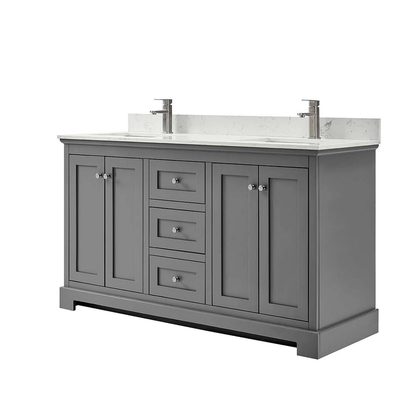 Ryla 60 Inch Double Bathroom Vanity in Dark Gray, Carrara Cultured Marble Countertop, Undermount Square Sinks, No Mirror