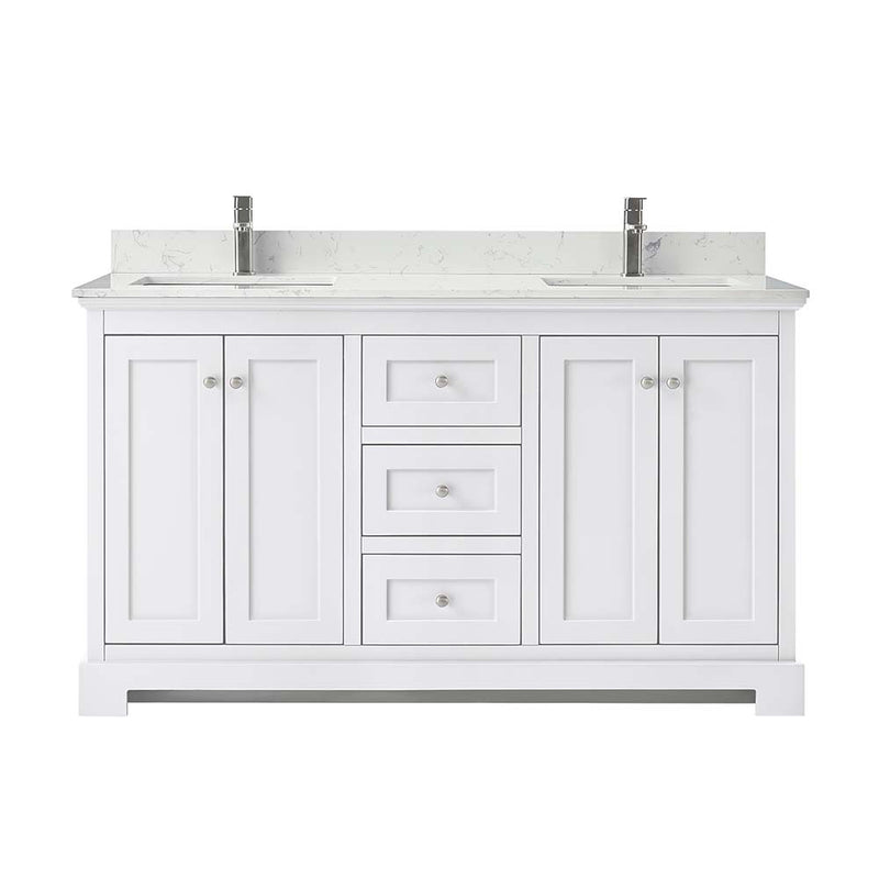 Ryla 60 Inch Double Bathroom Vanity in White, Carrara Cultured Marble Countertop, Undermount Square Sinks, No Mirror - 3