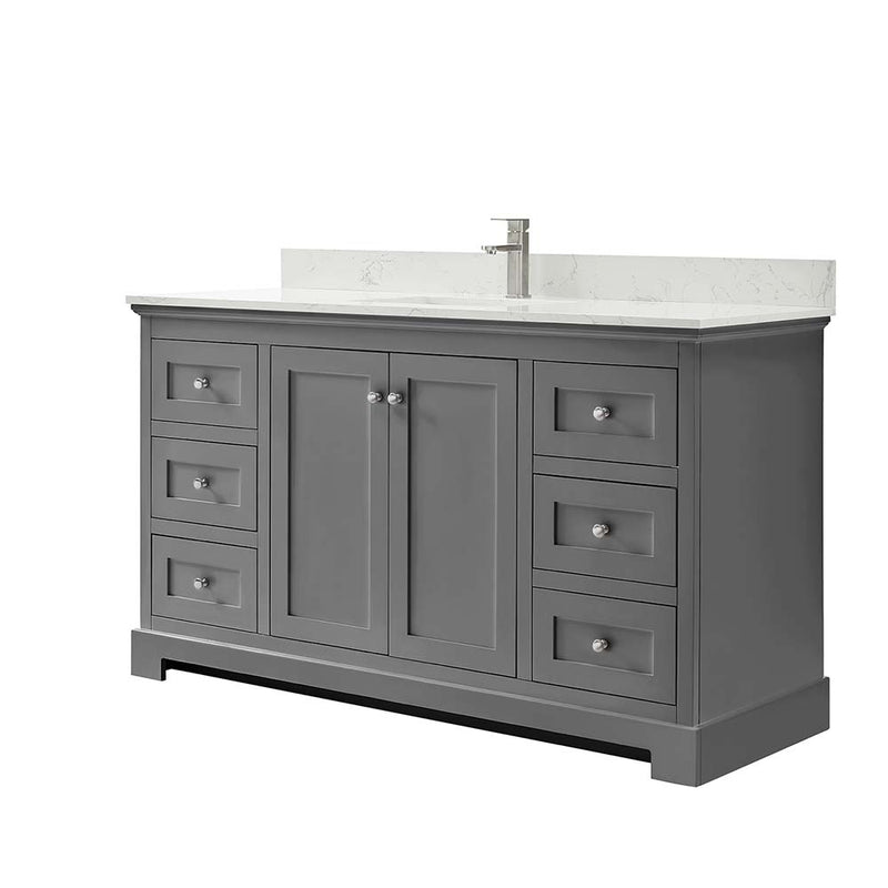 Ryla 60 Inch Single Bathroom Vanity in Dark Gray, Carrara Cultured Marble Countertop, Undermount Square Sink, No Mirror