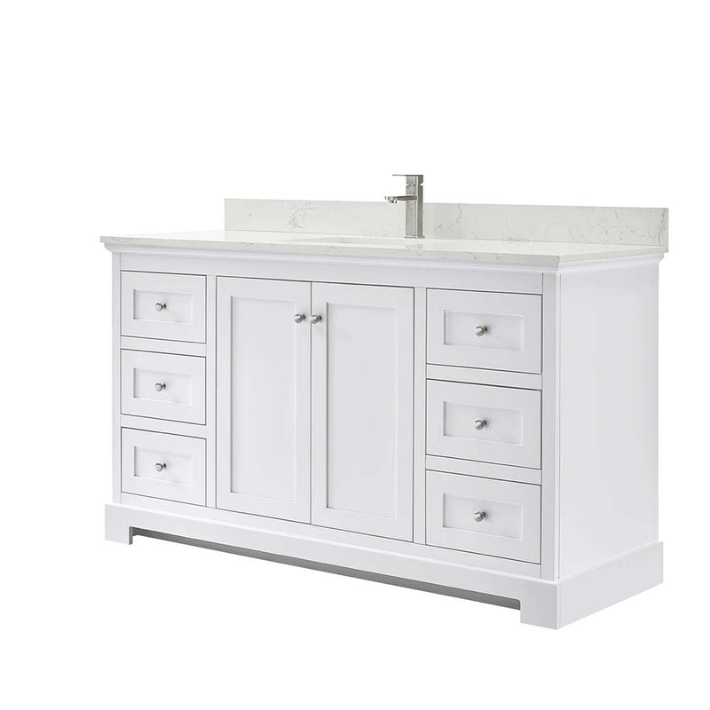 Ryla 60 Inch Single Bathroom Vanity in White, Carrara Cultured Marble Countertop, Undermount Square Sink, No Mirror