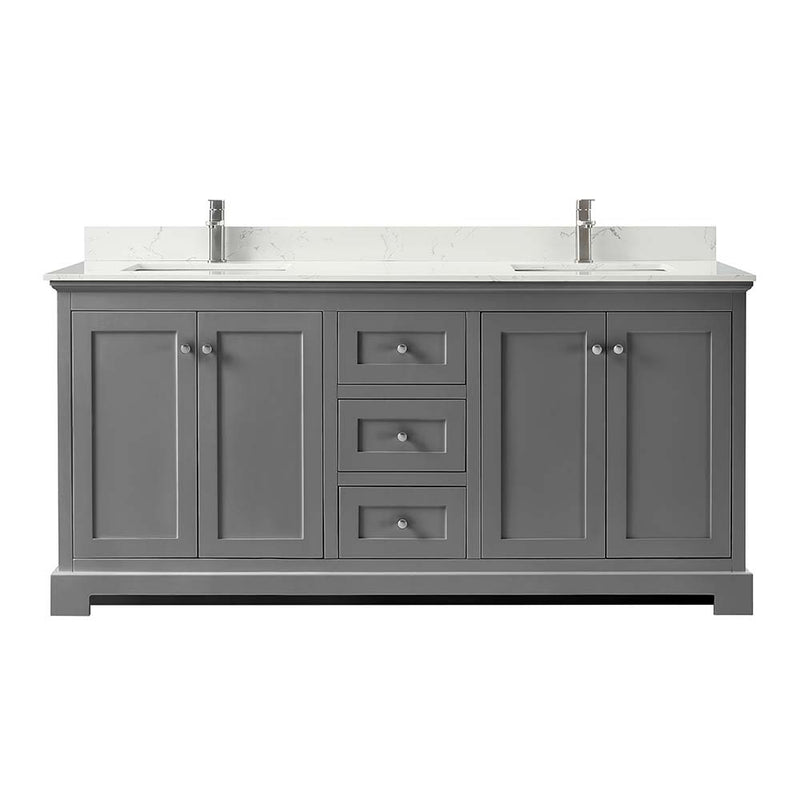 Ryla 72 Inch Double Bathroom Vanity in Dark Gray, Carrara Cultured Marble Countertop, Undermount Square Sinks, No Mirror - 3
