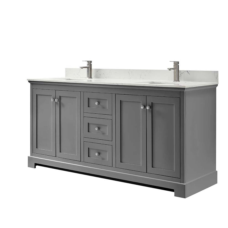 Ryla 72 Inch Double Bathroom Vanity in Dark Gray, Carrara Cultured Marble Countertop, Undermount Square Sinks, No Mirror