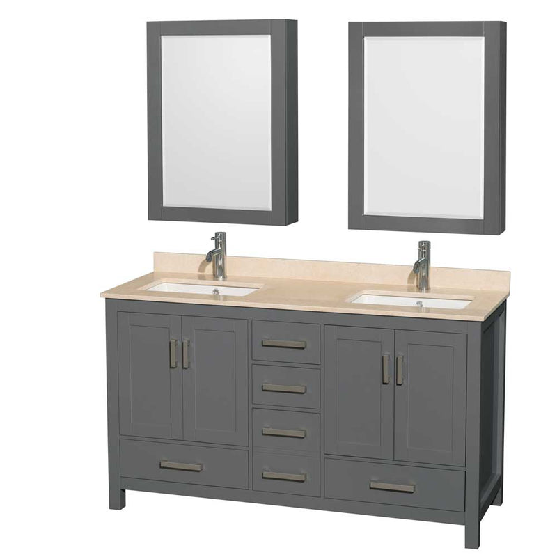 Sheffield 60 Inch Double Bathroom Vanity in Dark Gray - 50