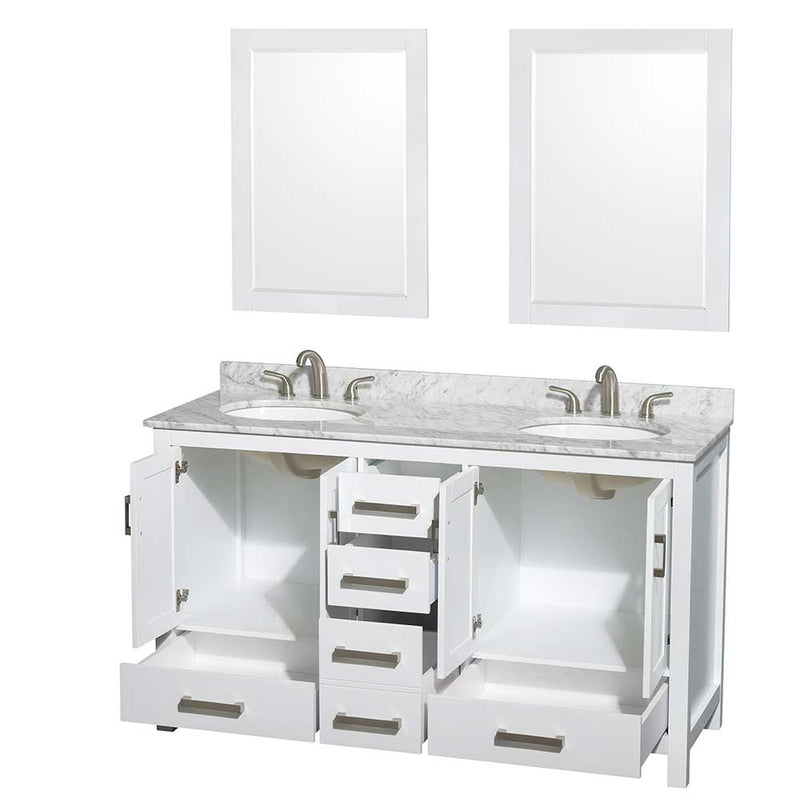 Sheffield 60 Inch Double Bathroom Vanity in White - 53