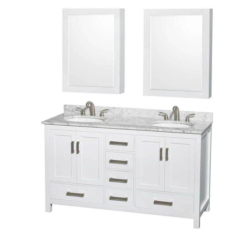 Sheffield 60 Inch Double Bathroom Vanity in White - 60