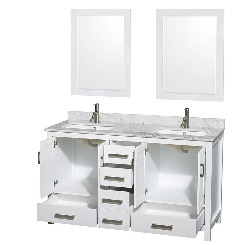 Sheffield 60 Inch Double Bathroom Vanity in White - 68