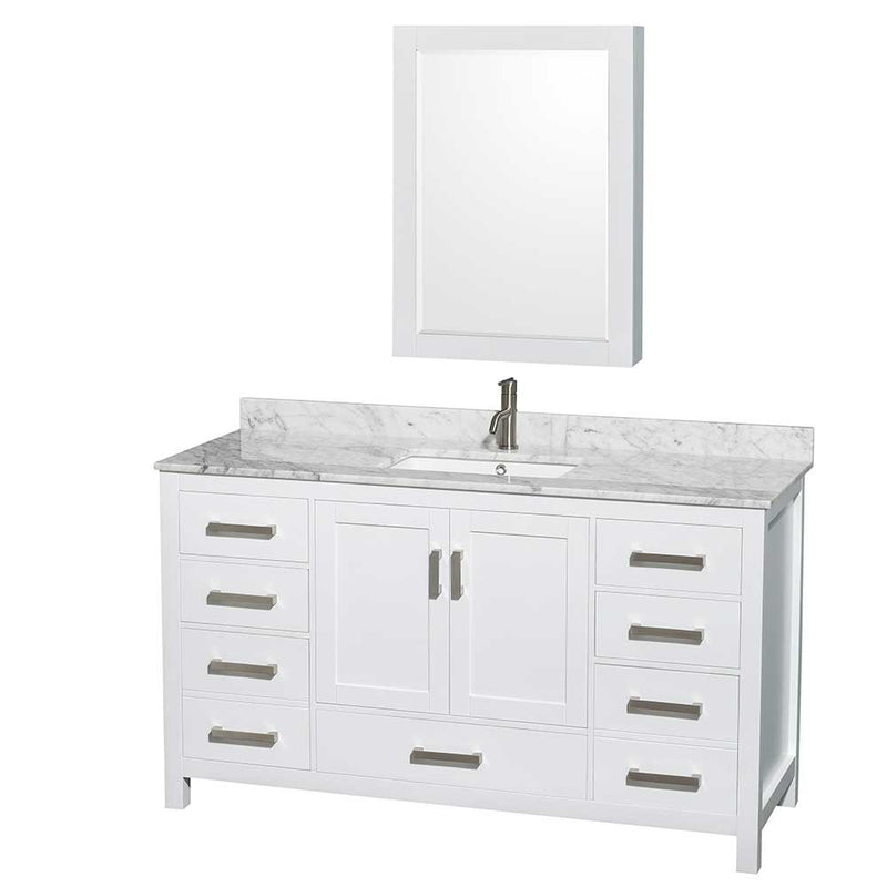 Sheffield 60 Inch Single Bathroom Vanity in White - 44