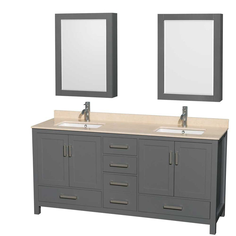 Sheffield 72 Inch Double Bathroom Vanity in Dark Gray - 50