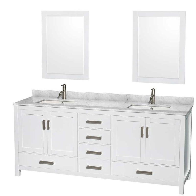Sheffield 80 Inch Double Bathroom Vanity in White - 65