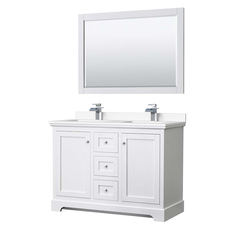 Avery 48 Inch Double Bathroom Vanity in White - Polished Chrome Trim - 44