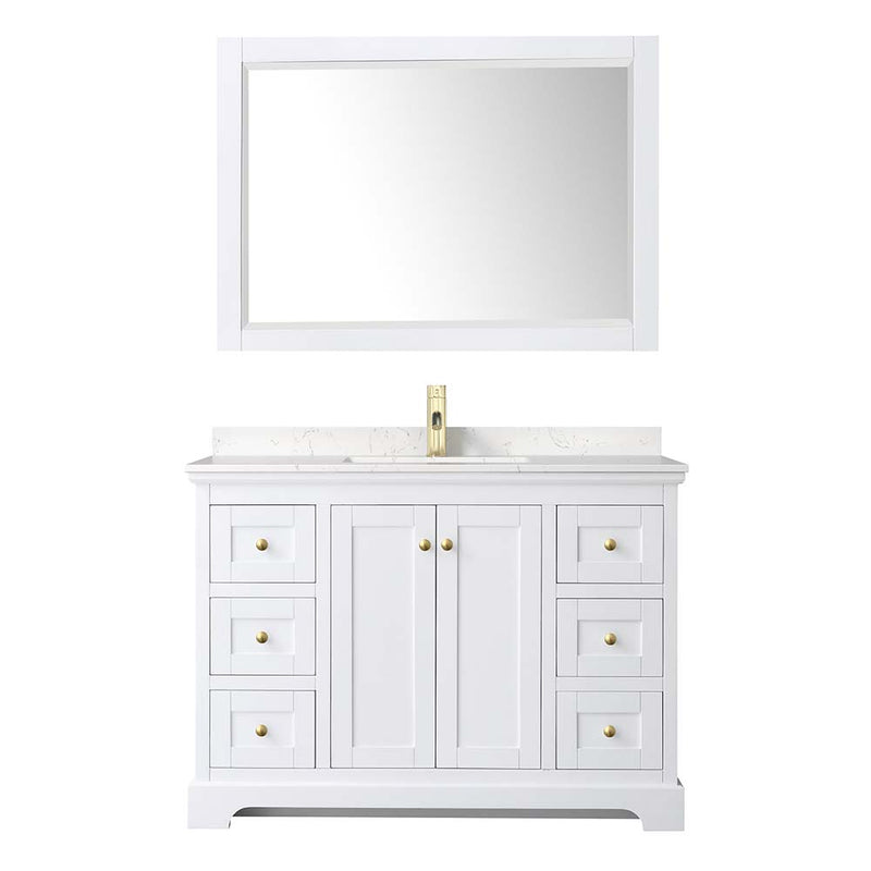 Avery 48 Inch Single Bathroom Vanity in White - Brushed Gold Trim - 9